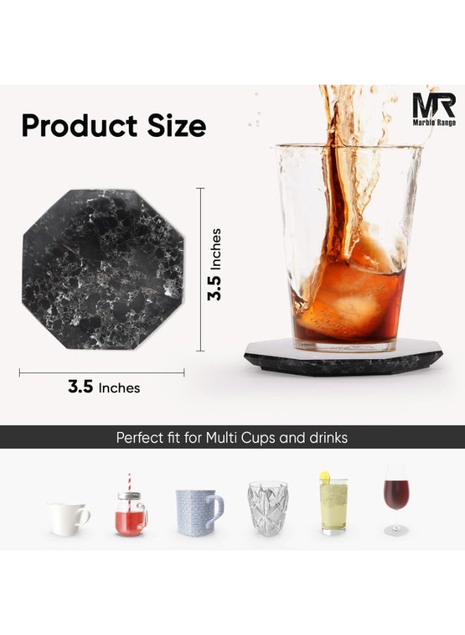 MARBLE RANGE Handmade Black Marble Coasters Set of 6, Drink Coasters with Holder for Dining Table, Coffee Bar Accessories, Home Décor, Perfect for Kitchen, Living Room, or Gift - Image 4